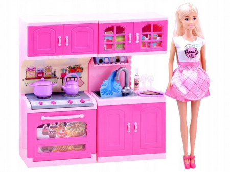 Set Papusa Anlily Doll in Bucatarie, cu Lumini si Sunete, accesorii pentru gatit
