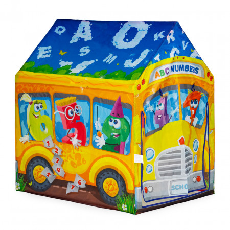 Cort de joaca pliabil, iPlay, Autobuz, pentru copii, motive grafice, 96x73x102 cm
