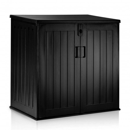 Cutie de depozitare pentru gradina, Plonos, 116 x 112,5 x 71 cm, 775 litri , panouri PP, rezistenta, Neagra