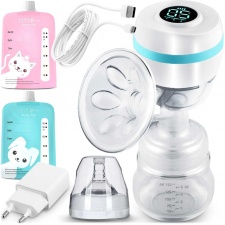 Pompa electrica de san, dubla, bifazata, Berdsen, BL-901, cu baterii, modul de stimulare, aspirare si functie masaj, sticla 150 ml, 2 moduri de operare