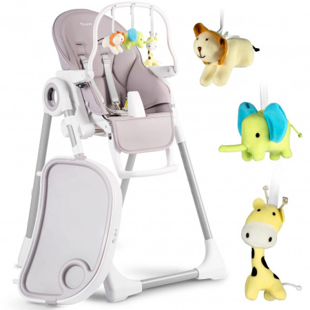 Scaun de masa reglabil, multifunctional, 3in1, Nukido, Belo, Heather, cu bara de jucarii