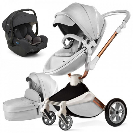 Set 3 in 1 - Carucior copii Hot Mom 360 Gri 2 in 1 + Scoica auto incliabila Joie i-Size i-Gemm 3 Shale