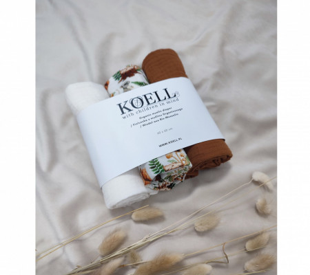 Set 3 scutece din Muselina vaporoasa pentru bebelusi, Koell, bumbac organic, 60 x 60 cm, 206069