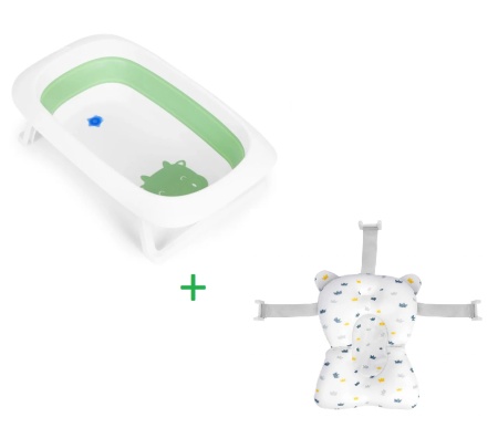Set - Cadita pliabila pentru bebelusi, cu Dop Senzor de temperatura, suport antiderapant, Ecotoys, HA-B31Green, cu Perna pentru cadita, Ricokids