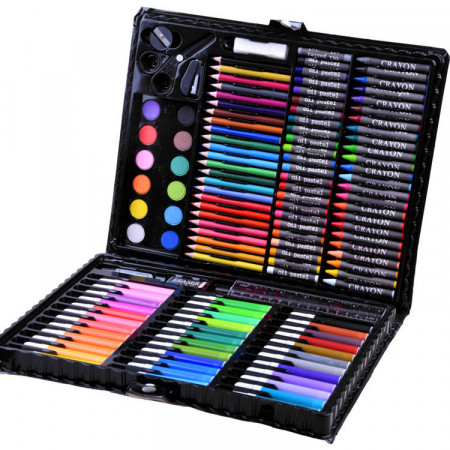 Trusa de colorat compartimentata, 150 de elemente, creioane colorate, aquarele, creioane cerate, accesorii, Jokomisiada, ZA3889