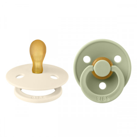 Set 2 suzete pentru bebelusi, BIBS, Colour Latex, tetina simetrica, 0 luni+, Ivory / Sage