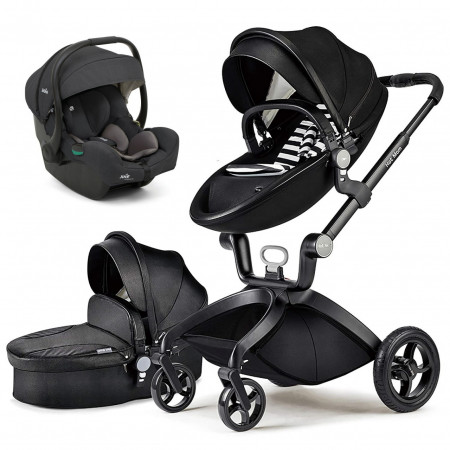 Set 3 in 1 - Carucior Hot Mom Premium Negru 2 in 1+ Scoica auto inclinabila Joie i-Size i-Gemm 3 Shale