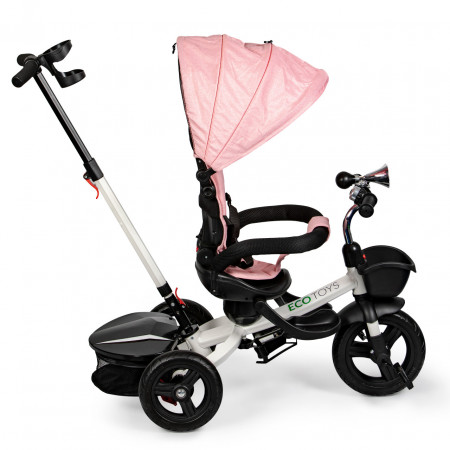 Tricicleta pentru copii, Ecotoys, cu scaun rotativ, control parental, elemente detasabile, Roz