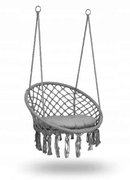 Fotoliu tip balansoar suspendat, Sofotel, Boho, 150 kg, cadru cercuri metalice, perna moale, Gri