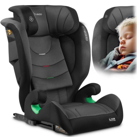 Scaun auto transformabil in inaltator pentru copii, inclinare reglabila, 2 grupe de varsta, 4 - 12 ani, 15-36 kg, inaltime 100 - 150 cm, tetiera reglabila, isofix, ECE R129, Nukido, Louis, Negru/Gri