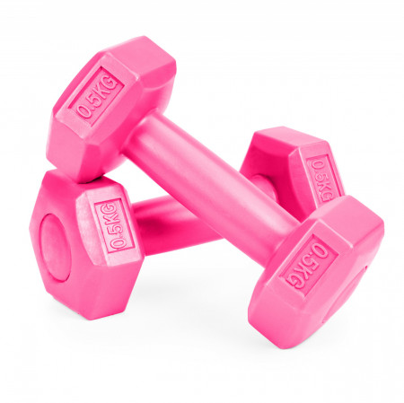 Set 2 Greutati pentru exercitii fizice, gantere hexagonale, ModernHome, 2 x 0,5 kg, 16 x 6,5 cm, Roz