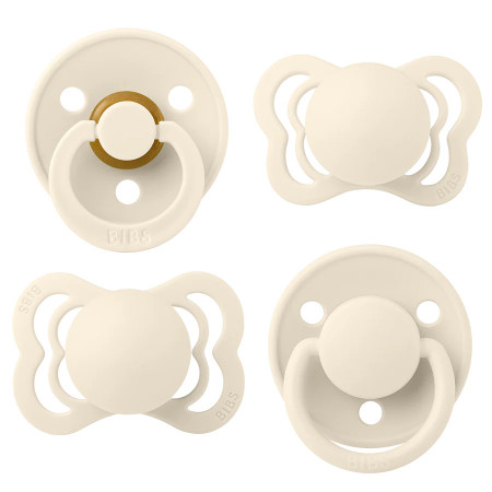 Set 4 suzete pentru bebelusi, Bibs, Try-it, tetina rotunda, simetrica si anatommica, 0 luni +, Ivory