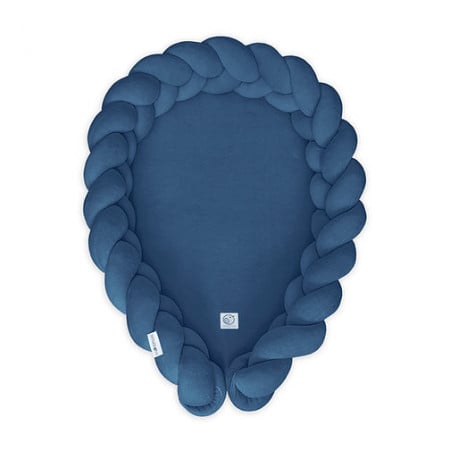 Babynest 2in1 pentru copii, cu margini impletite, din bumbac catifelat, Sparrow Velvet, Blue Petrol