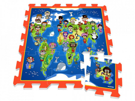 Covor de activitati, Puzzle, din spuma, Harta Lumii, Children of the World, 280 x 280 cm, 9 piese