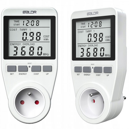 Contor de consum de energie Wattmetru cu impamantare, maxim 16 A, 3680W, BALDR Alb