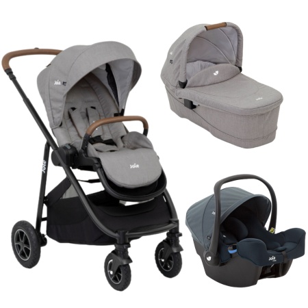 Joie - Carucior pentru copii multifunctional 3 in 1 Versatrax Gray/i-Snug Lagoon (Carucior Versatrax Gray Flannel+ Landou Ramble Gray Flannel+ Scoica i-Snug Lagoon)