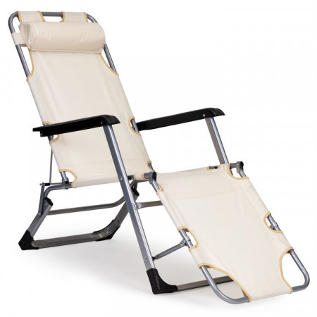 Scaun tip sezlong, pliabil, ajustabil, cu tetiera si cotiere, pentru gradina sau terasa, Modern Home, ZRL010F, Culoare Bej