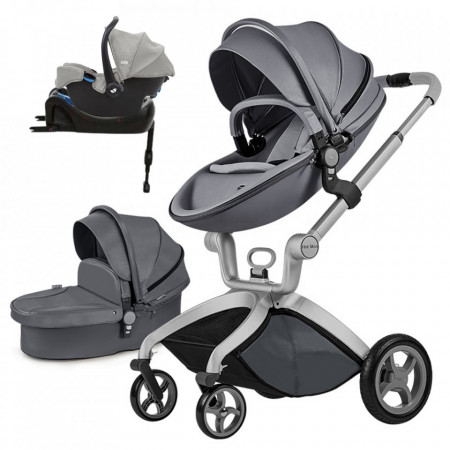 Set 4 in 1 - Carucior Hot Mom Premium Dark Grey 2 in 1 + Scoica auto Joie Gemm Pebble, 0-13kg + Baza isofix i-Base