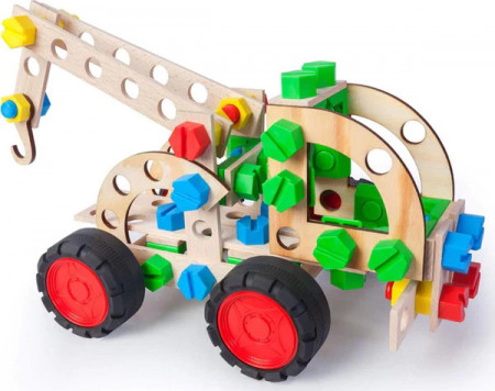 Set constructie 102 piese din lemn Masina de tractat 3 in 1, +4 ani, Alexander Contructor Junior