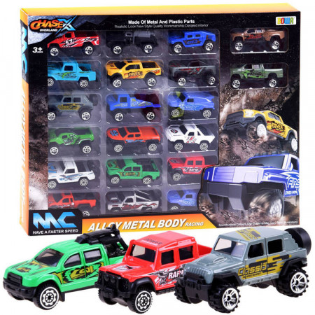 Set masinute metalice Off-Road, diverse culori, 20 de piese