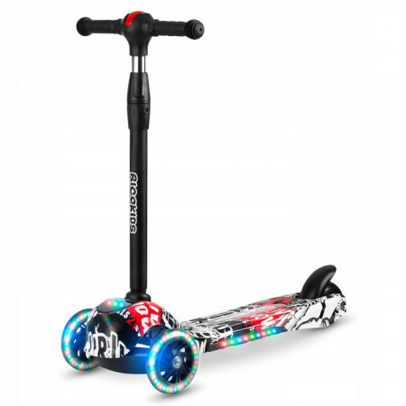 Trotineta de echilibru pentru copii, cu 3 roti, lumini LED, pliabila, ghidon reglabil, pana la 35 kg, Ricokids, Piko, Negru, 765010