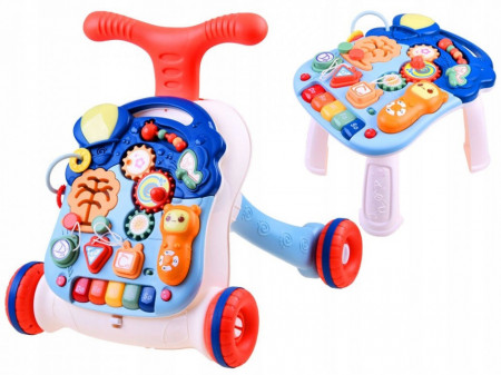 Antemergator interactiv 2in1 cu 4 roti, transformabil in Masuta interactiva pentru activitati, cu panou de jucarii, sunete cu reglarea volumului, Jokomisiada, ZA3252