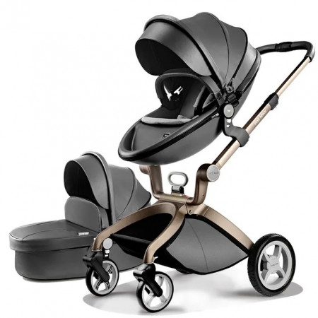 Carucior Copii Hot Mom Premium Dark Grey 2 in 1, varsta intre 0 - 36 luni, elegant, confortabil, sigur si usor de folosit