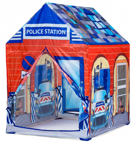 Cort de joaca pliabil, iPlay, Police, pentru copii, cu 2 intrari si motive grafice, 95x72x102 cm