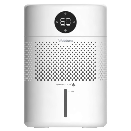 Umidificator de aer Webber, HH10002, cu 2 viteze, 3 moduri de umidificare, ionizare, cronometru, filtru antibacterian SilverNano, tehnologia HydroClean CLUSTER, EASYWATER, panou tactil, rezervor 3L, Alb