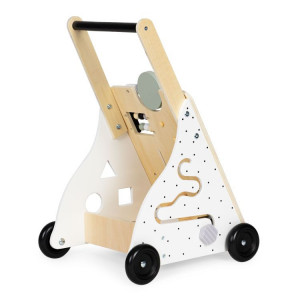 Antemergator din lemn pentru copii, panou educativ cu elemente mobile, roti de cauciuc, Ecotoys, TL01035 - Img 6