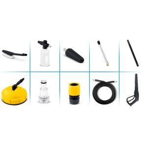 Aparat de spalat cu presiune Humberg HM-301, 2500 W, 350 bar presiune EW, 480 l/h debit maxim, pistol de presiune StopAnd Safe, perie, duza TurboStream, 4 duze interschimbabile, Furtun de presiune 10 m, rola furtun, flacon 500 ml, cablu alimentare 5 m - Img 2