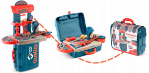 Atelier de lucru din plastic pentru copii, tip valiza, cu 20 accesorii, 42 x 20,5 x 53 cm, Ricokids, 3 in 1, Albastru - Img 7