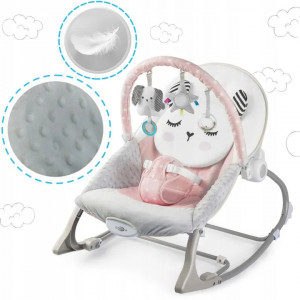 Balansoar pentru copii, cu vibratii, 2 trepte de inclinare, bara de jucarii, Nukido, Roz - Img 4