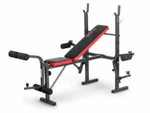 Banca de exercitii multifunctionala, cu 3 profile de incarcare greutati, 4 trepte de inclinare spatar, Neo-Sport, NS-201, Negru/Rosu