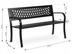 Banca de gradina cu spatar, lemn de plop, cadru otel, 125 x 77 x 49 cm, Sofotel Clover - Img 4