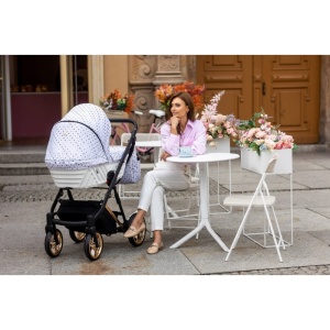Carucior pentru copii, 2 in 1, Kunert, Ivento Premium, cadru auriu, ventilatie, suport pahar, husa pentru picioare, rucsac din piele ecologica, spatar reglabil, sezut pivotant, husa ploaie, husa tantari, White Style 01 - Img 7