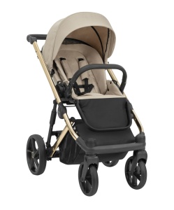 Carucior pentru copii, 3 in 1, Kunert, Arizo Premium, cadru auriu, Parasolar UV50, geanta, accesorii, varsta intre 0 si 3 ani, Cream + Scoica auto Kunert Cosmo + Adaptori - Img 3
