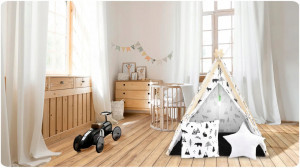 Casuta de joaca pentru copii, cu fereastra, buzunar 2 perne, lampa LED, 107 x 116 x 110 cm, Ricokids, Alba cu animale din padure - Img 3