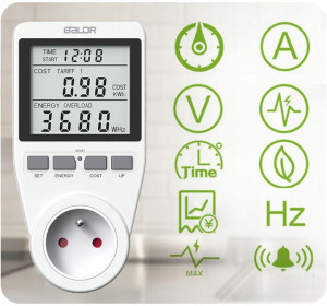 Contor de consum de energie Wattmetru cu impamantare, maxim 16 A, 3680W, BALDR Alb - Img 3