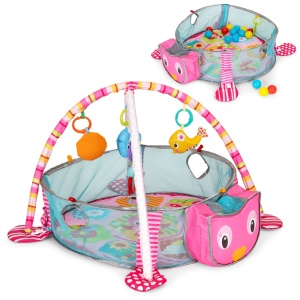 Covoras educational pentru copii, interactiv, multifunctional, 3 in 1, tarc, loc de joaca, cu 30 de bile colorate, 100 x 68 X 50 cm , Ecotoys, Bufnita