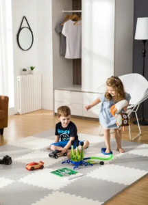 Covoras puzzle din spuma pentru copii, 120x120cm, 4 piese, Ricokids, 7480, Alb si Gri - Img 2