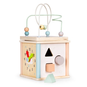 Cub Educativ Pentru Copii, Din Lemn, Sortare De Blocuri, Labirint, Ceas, EcoToys - Img 2