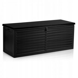 Cutie de depozitare pentru gradina, Plonos, 390 litri, 143 x 57 x 53,5 cm, panouri PP, rezistenta, Neagra - Img 1