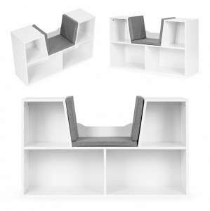 Dulap tip biblioteca multifunctionala, cu scaun, pentru copii, Ecotoys, 102x30x61 cm, Alb - Img 4