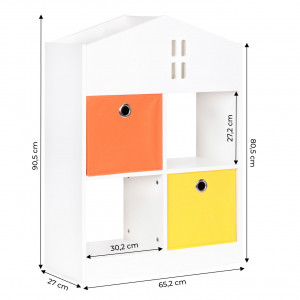 Dulap tip biblioteca, organizator jucarii, camera copilului, Ecotoys, 65,2x27x90,5 cm, Alb cu sertare colorate - Img 5