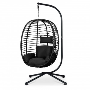 Fotoliu tip balansoar suspendat + perne, Sofotel, Toskana, 135 kg, cadru metalic, Negru - Img 8