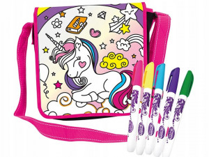 Geanta de colorat pentru copii, 29 x 27,5 x 5 cm, 5 culori incluse, Unicorn, Roz - Img 4