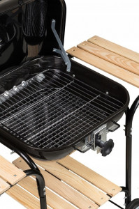 Gratar de gradina pe carbune cu capac ventilat, 2 roti, 3 rafturi din lemn, 41 x 40 cm, Modern Home, Negru - Img 7
