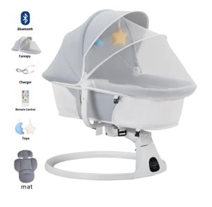 Leagan Electric Inteligent 360°, Multifunctional, Craft, 2 in 1, Cradle Swing, C2-016, Gri - Img 6