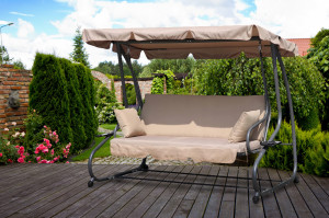 Leagan mare pentru gradina, pentru 3 persoane, Modern Home, Beige, include 2 perne, spatar rabatabil, design modern, 200x120x164cm, sarcina 300 kg - Img 3